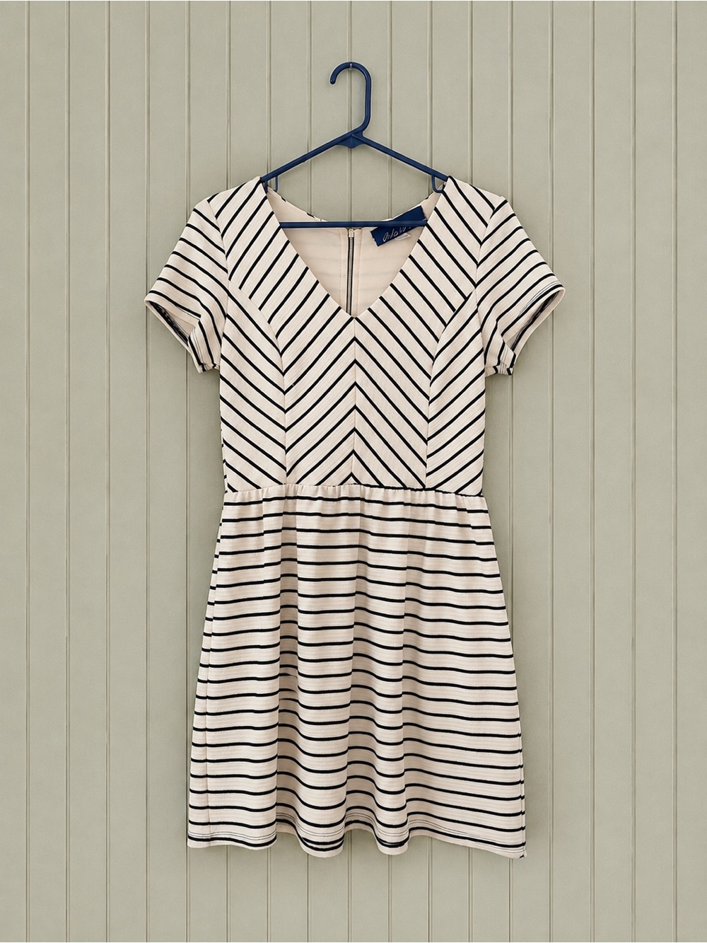 Blue Rain Black & Cream Striped V-Neck Mini Dress
